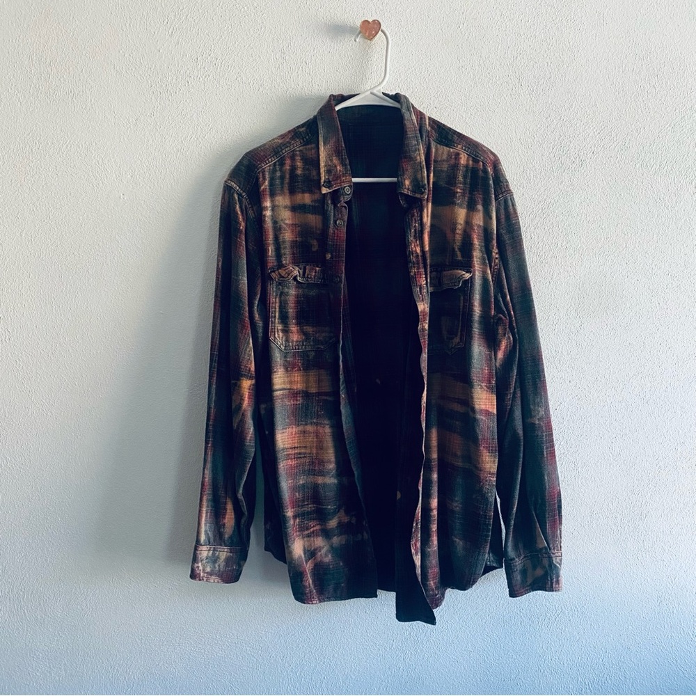 No Brand Upcycled Distressed Purple Flannel Button Down Shirt